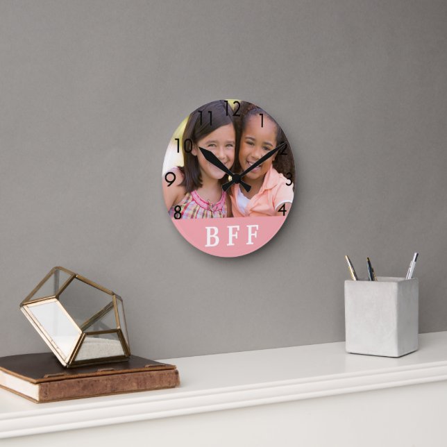 Horloge Ronde Amis pour toujours BFF meilleure fille photo rose (Bureau)