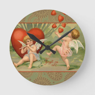 Horloge Ronde Amour Cupidons Antique Vintage Saint-Valentin