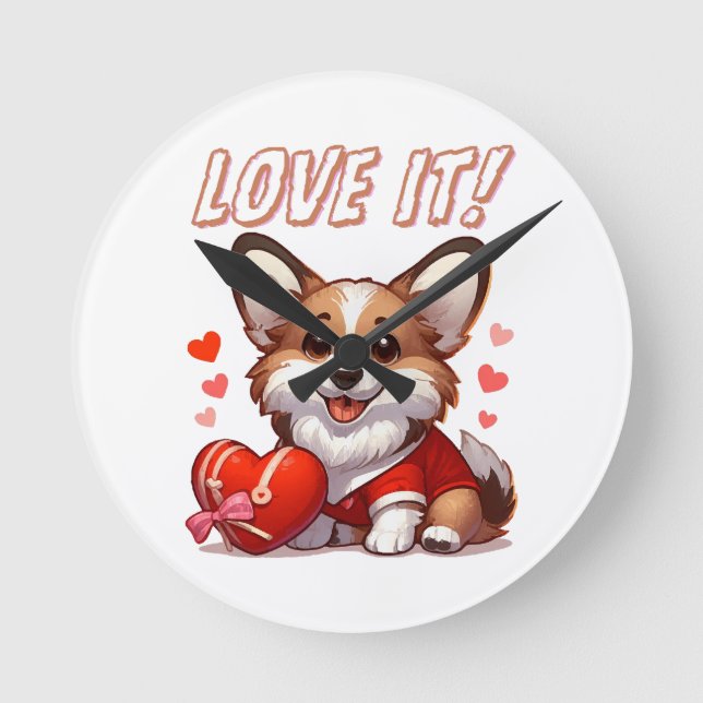 Horloge Ronde Amour de Corgi Mignon (Recto)