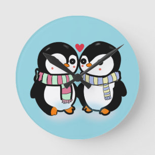 Horloge Ronde Amour de pingouin personnalisé d'hiver