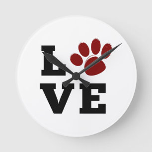 Horloge Ronde Amour Empreinte de Patte Amateur d'Animaux Amateur