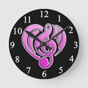 Horloge Ronde Amour Musical Vibrations Rose Musique Note DJ