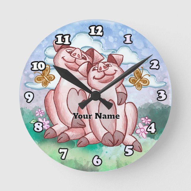 Horloge Ronde Amoureux des cochons   (Recto)