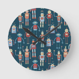 Horloge Ronde Amusant 1950s Style Rétro Robot Motif foncé