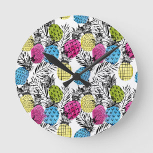 Horloge Ronde Ananas et palmettes d'art de bruit
