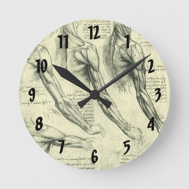 Horloge Ronde Anatomie du bras et de l'épaule de Léonard de Vinc (Recto)