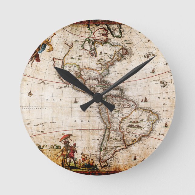 Horloge Ronde Ancienne carte du continent américain (Recto)