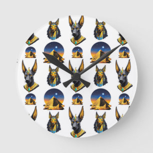 Horloge Ronde Ancienne Egypte Pyramide Anubis Motif Design