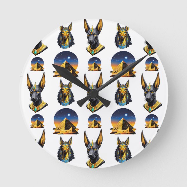 Horloge Ronde Ancienne Egypte Pyramide Anubis Motif Design (Recto)