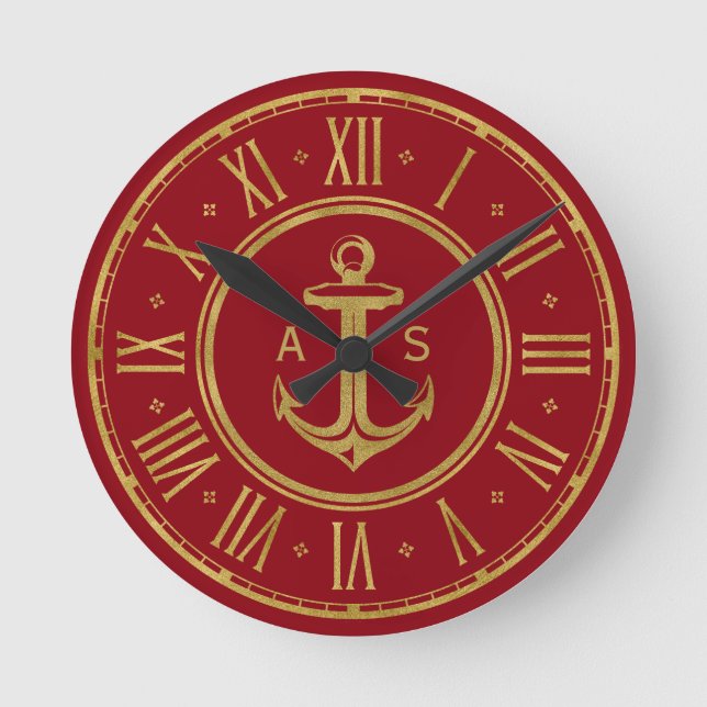 Horloge Ronde Ancre classique d'or | Rouge nautique (Recto)