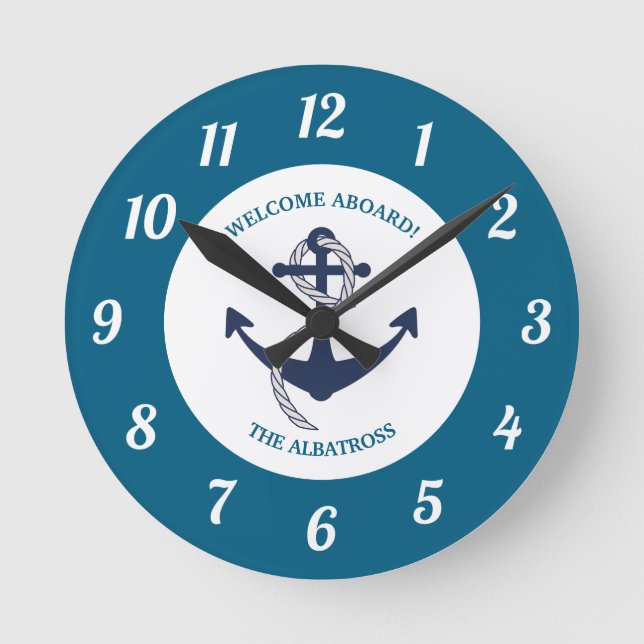 Horloge Ronde Ancre de bateau Motif nautique personnalisée (Recto)