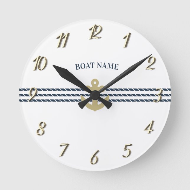 Horloge Ronde Ancre de bateau nautique, corde (Recto)