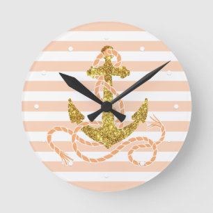 Horloge Ronde Ancre Girly de parties scintillantes de Faux