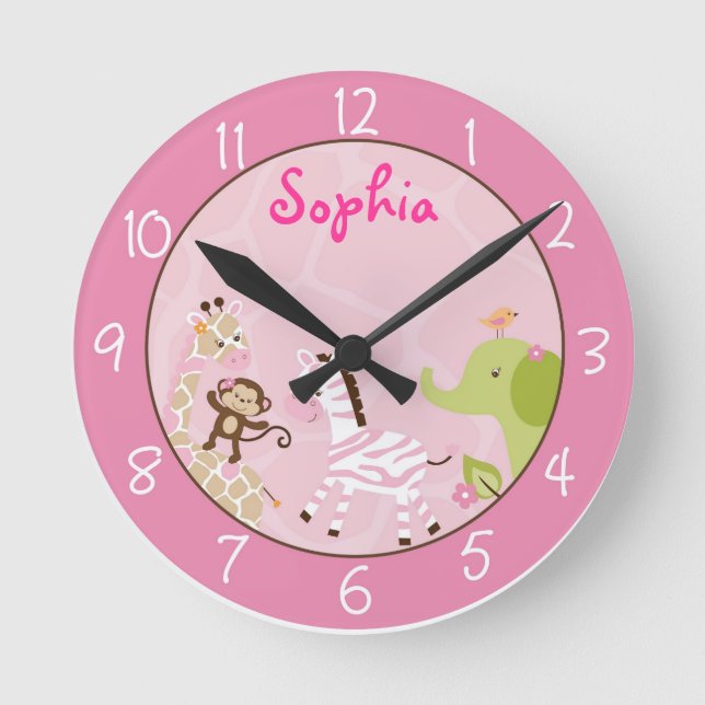 Horloge Ronde Animal de la Jungle rose (Recto)