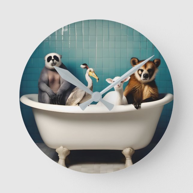 Horloge Ronde Animaux amusants dans la salle de bain (Recto)