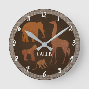 Horloge Ronde Animaux bruns du zoo Safari Jungle