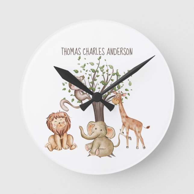 Horloge Ronde Animaux de bois personnalisés Baby Gift Nursery (Recto)