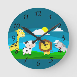 Horloge Ronde Animaux de dessin animé
