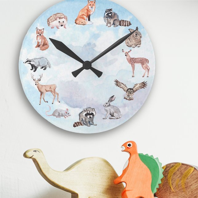 Horloge Ronde Animaux de la forêt, chambre d'enfants, cerf, rena (Créateur téléchargé)