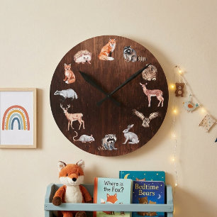 Horloge Ronde Animaux de la forêt Chambre d'enfants Cerf Renard 