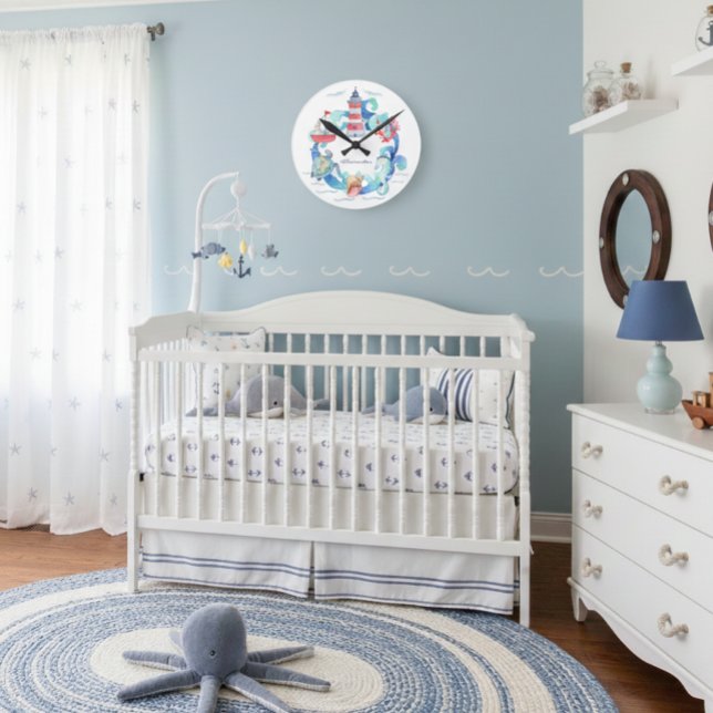 Horloge Ronde Animaux de l'océan nautiques Bateau et phare (Créateur téléchargé)