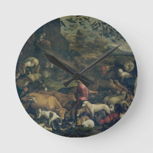 Horloge Ronde Animaux entrant dans l'arche (huile sur la toile)