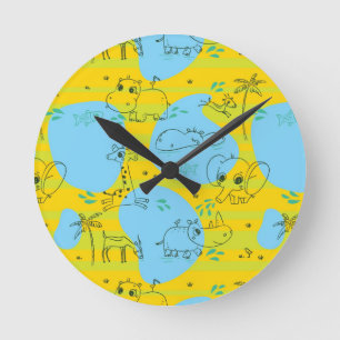 Horloge Ronde Animaux jouant bébé motif arrière - plan