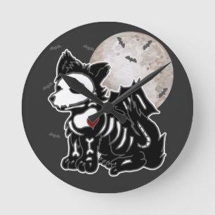 Horloge Ronde Anime Wolf Emo Goth Edgy Skeleton Halloween Chien