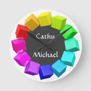 Horloge Ronde Anneau des cubes dans des couleurs d'arc-en-ciel