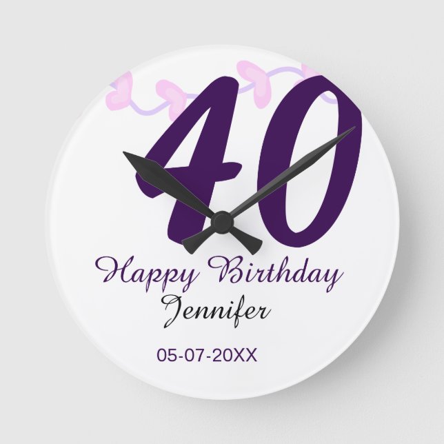 Horloge Ronde anniversaire 40 ans ajouter nom date année épingle (Recto)