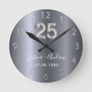 Horloge Ronde anniversaire de mariage d'argent noms 25 ans