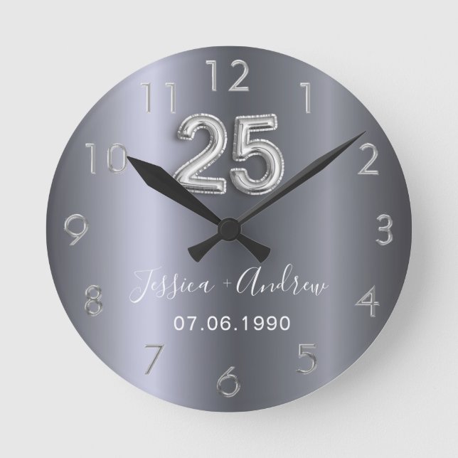 Horloge Ronde anniversaire de mariage d'argent noms 25 ans (Recto)