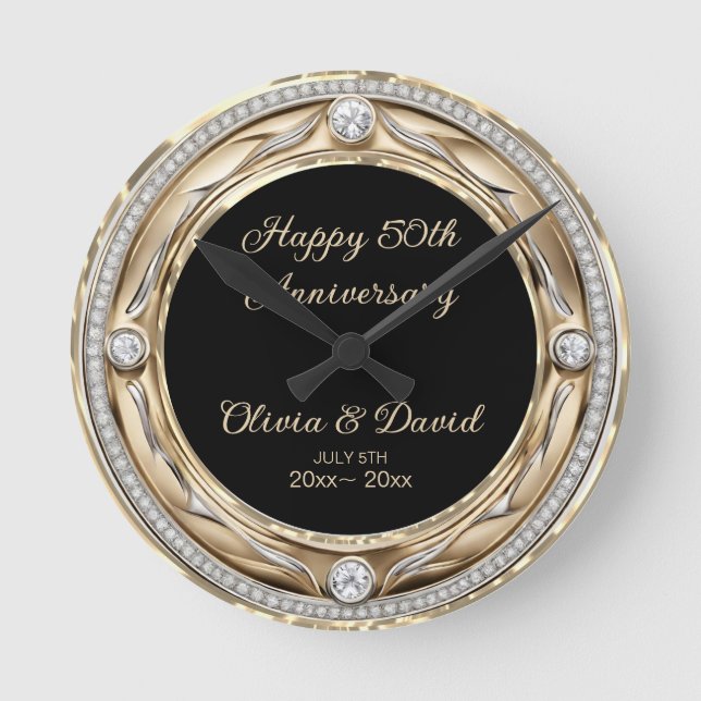Horloge Ronde Anniversaire du Mariage de diamants d'argent (Recto)