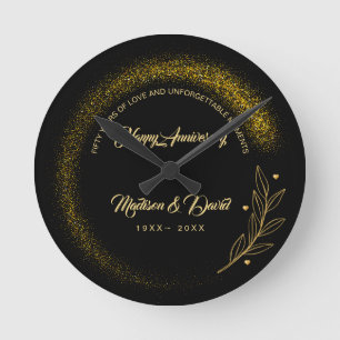 Horloge Ronde Anniversaire du Mariage de luxe noir et or
