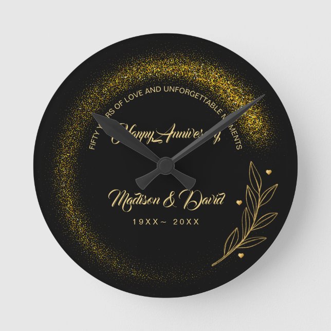 Horloge Ronde Anniversaire du Mariage de luxe noir et or (Recto)