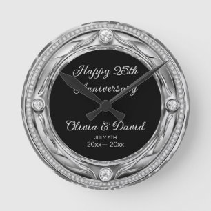 Horloge Ronde Anniversaire Mariage de diamants d'argent de luxe