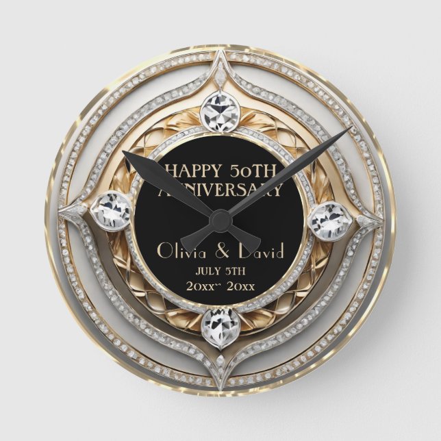 Horloge Ronde Anniversaire Mariage opulent de diamants d'argent (Recto)