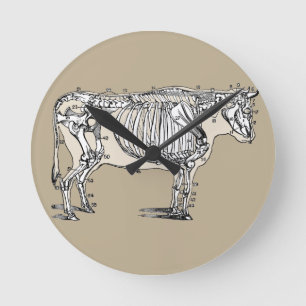 Horloge Ronde Antique Cow Skeleton Bones