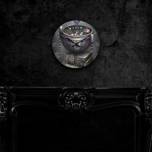 Horloge Ronde Antique Steampunk Cauldron   Pile de Spellbooks