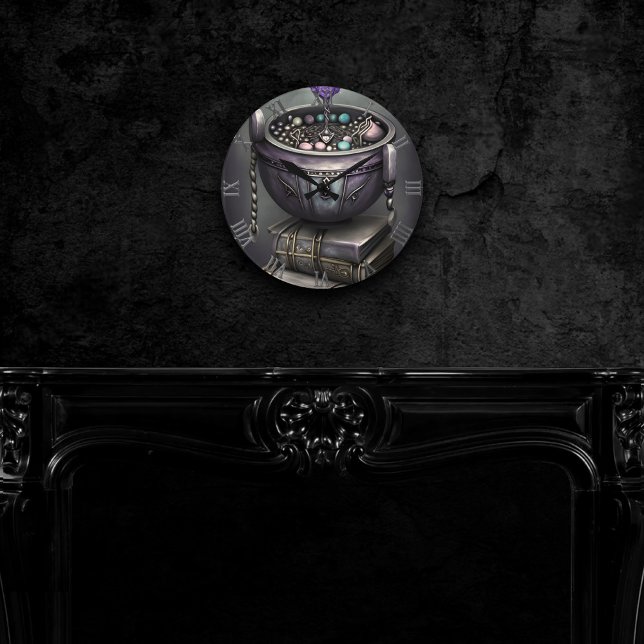 Horloge Ronde Antique Steampunk Cauldron | Pile de Spellbooks (Créateur téléchargé)