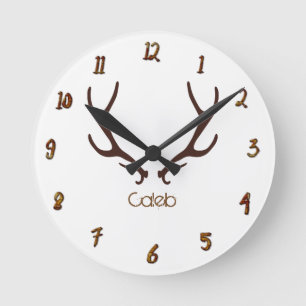 Horloge Ronde Antlers rustiques Brown Personnalisés