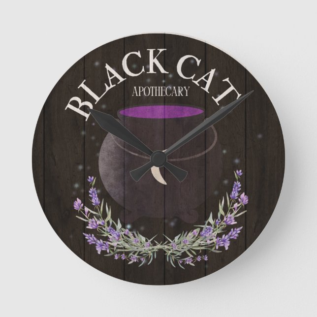 Horloge Ronde Apothécaire de chat noir (Recto)