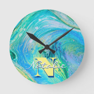 Horloge Ronde Aqua Blue Acrylic