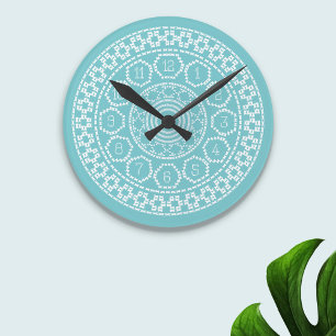 Horloge Ronde Aqua Cross Stitch Wall Clock