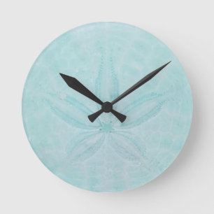 Horloge Ronde Aqua Dollar Turquoise Sable Mer Côtière Nautique