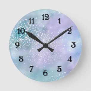 Horloge Ronde Aqua Purple Sparkle