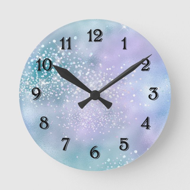 Horloge Ronde Aqua Purple Sparkle (Recto)