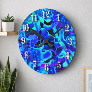 Horloge Ronde Aqua Royal Blue Asymétrique Contemporary Motif