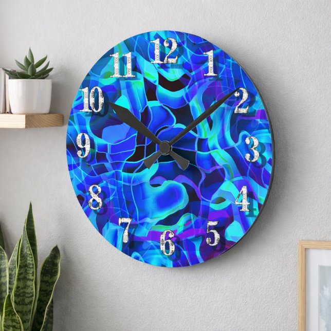 Horloge Ronde Aqua Royal Blue Asymétrique Contemporary Motif (Créateur téléchargé)