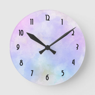 Horloge Ronde Aquarelle Abstraite bleu violet élégant